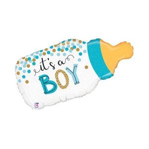 Shape Confetti Baby Bottle Boy Holographic Packaged Balloon (33inch)