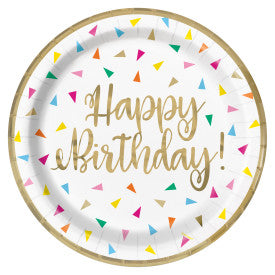 Bright Triangle Birthday Round 9" Dinner Plates Foil Stamping - (8 Pack)