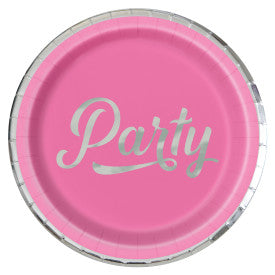 Silver & Bright "Party" Round 9" Dinner Plates Foil Stamping - (8 Pack)