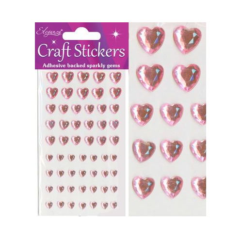 Craft Stickers Mixed Diamante hearts Pearl Pink No.21 (6mm-10mm)