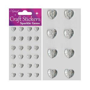 Stickers Sparkle Gem Hearts Clear/Silver No.43 (10mm x 24pcs)
