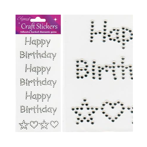 Craft Stickers Happy Birthday Clear/Silver No.43