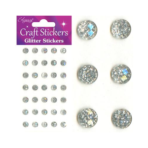 Craft Stickers 8mm 35 Glitter gems Silver No.24