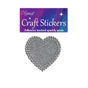 Craft Stickers 50mm Solid heart with Diamante Silver No.24