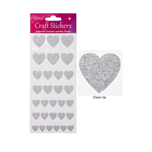 Craft Stickers Glitter Hearts Assortment Silver No.24