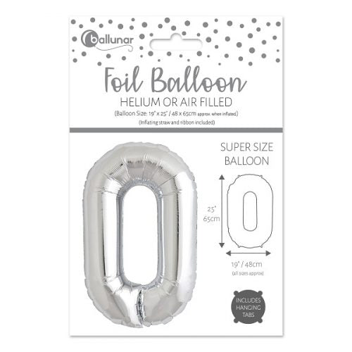 Number 0 Silver Foil Balloon (65cm)