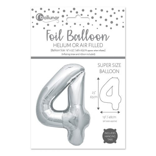 Number 4 Silver Foil Balloon (65cm)