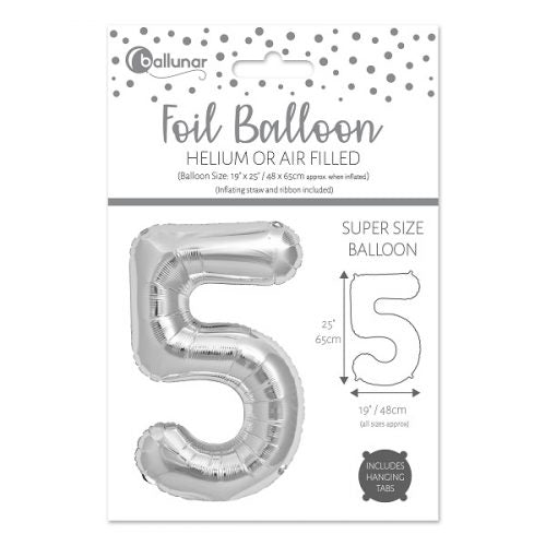 Number 5 Silver Foil Balloon (65cm)