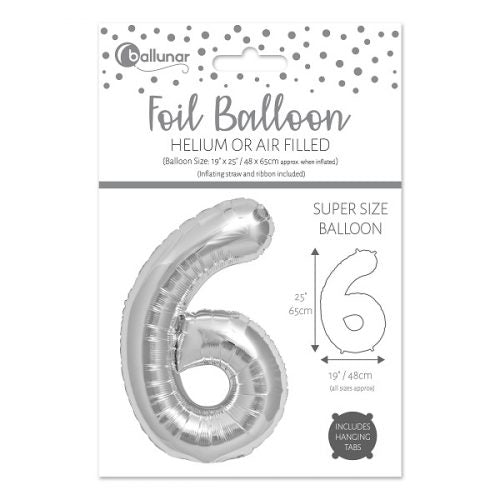 Number 6 Silver Foil Balloon (65cm)
