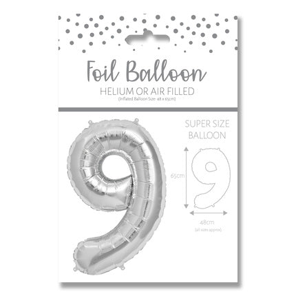 NUMBER 9 SILVER FOIL BALLOON - (25"/65CM)