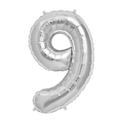 NUMBER 9 SILVER FOIL BALLOON - (25"/65CM)