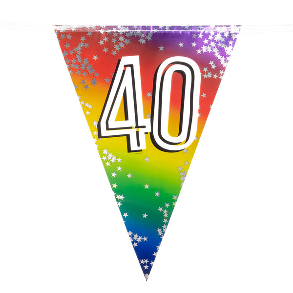 Foil bunting '40' Rainbow (6 m)