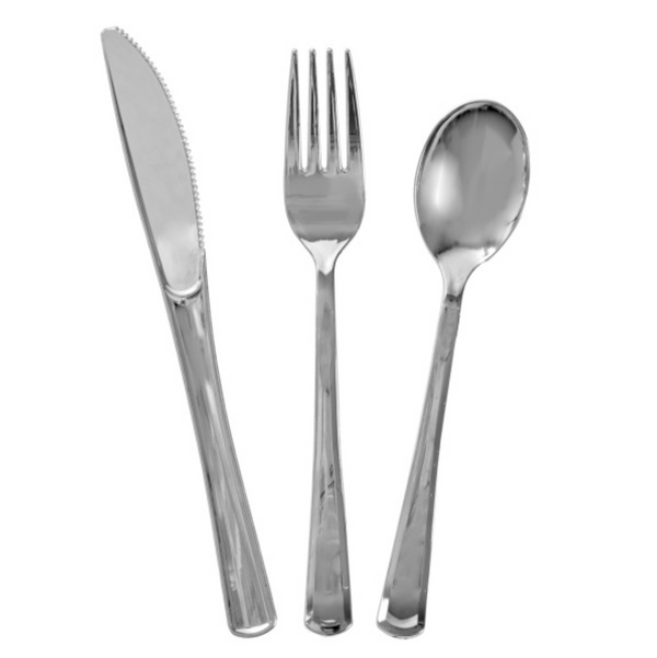 Silver Solid Assorted Plastic Silverware (18 Pack)
