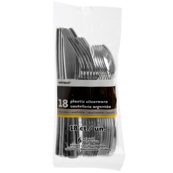 Silver Solid Assorted Plastic Silverware (18 Pack)
