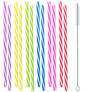 Reusable plastic straws with brush (12 Pack)