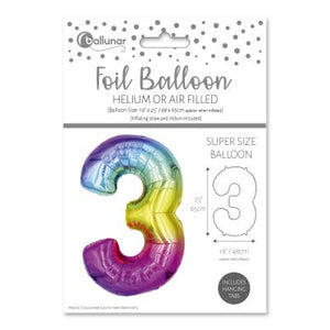 Number 3 Multicoloured Foil Balloon (65cm)