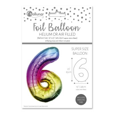 Number 6 Multicoloured Foil Balloon (65cm)
