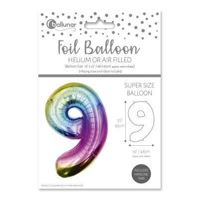 Number 9 Multicoloured Foil Balloon (65cm)