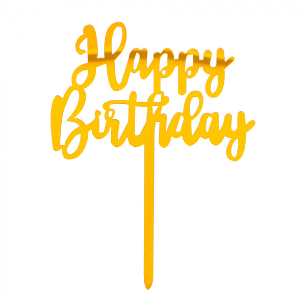 Cake topper 'Happy Birthday' gold (15.5 x 11 cm)