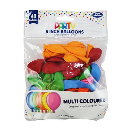 5 INCH MULTI COLOURED BALLOONS - (40 Pack)