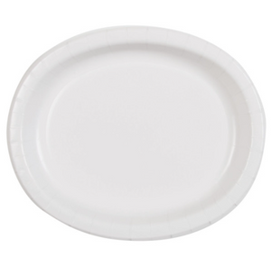White Solid Oval Plates (8 Pack)