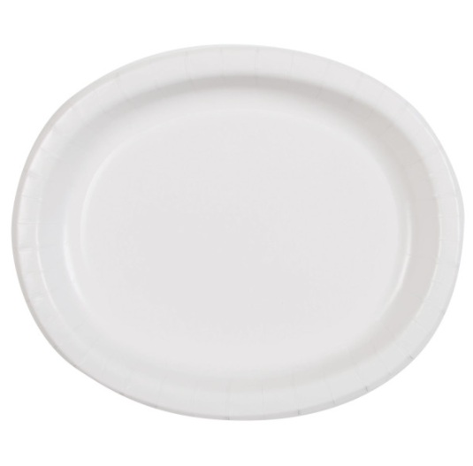 White Solid Oval Plates (8 Pack)