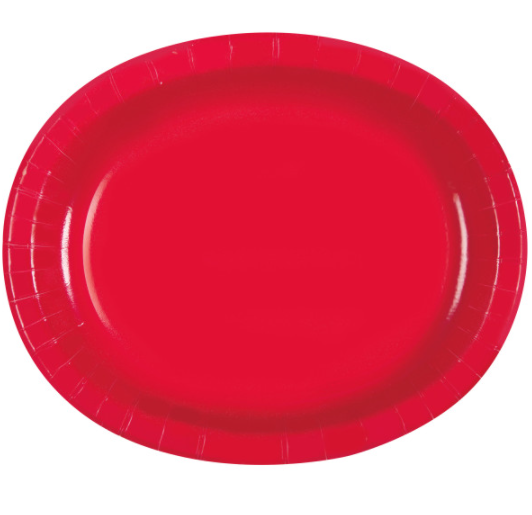 Ruby Red Solid Oval Plates (8 pack)