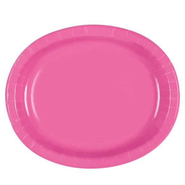 Hot Pink Solid Oval Plates (8 Pack)