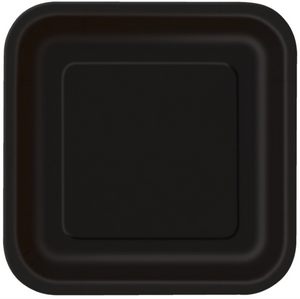 Black Solid Square 7" Dessert Plates (16 Pack)