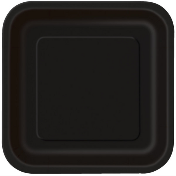 Black Solid Square 7" Dessert Plates (16 Pack)