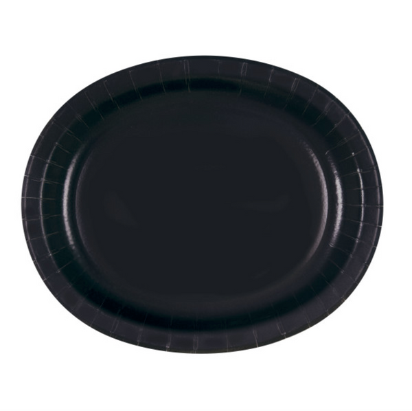 Midnight Black Solid Oval Plates (8 Pack)