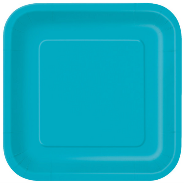 Caribbean Teal Solid Square 9" Dinner Plates (14 Pack)