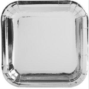 Silver Foil Square 7" Dessert Plates - Foil Board (8 Pack)