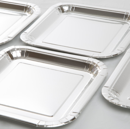 Silver Foil Square 9" Dinner Plates - Foil Board (8 Pack)