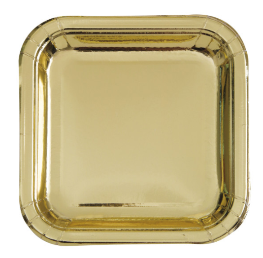 Gold Foil Square 9" Dinner Plates - Foil Board (8 Pack)