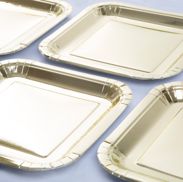 Gold Foil Square 9" Dinner Plates - Foil Board (8 Pack)