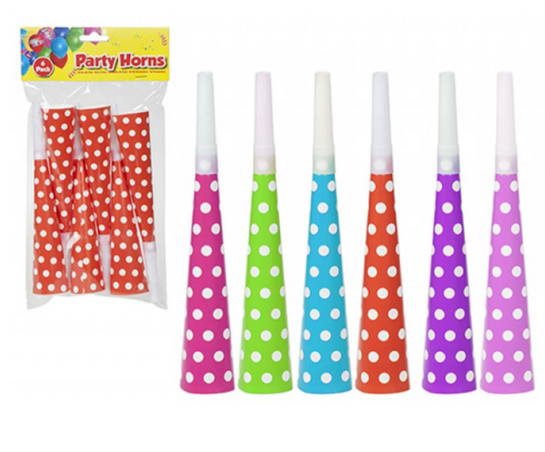 PARTY HORN SET 6 PER PACK (Red, Baby Pink, Green, Blue, Purple, Hot Pink)