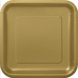 Gold Solid Square 7" Dessert Plates (16 Pack)