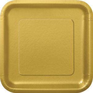 Gold Solid Square 9" Dinner Plates (14 Pack)