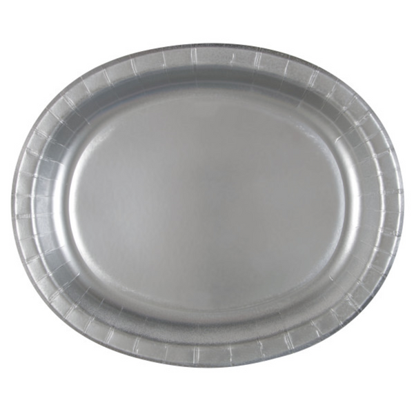 Silver Solid Oval Plates (8 Pack)