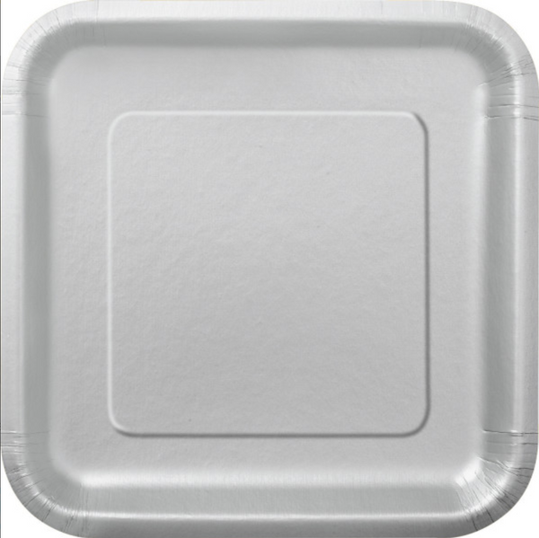 Silver Solid Square 7" Dessert Plates (16 Pack)