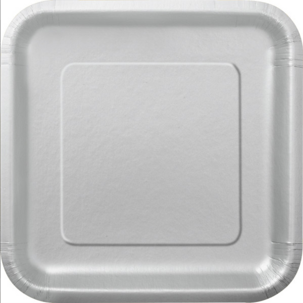 Silver Solid Square 9" Dinner Plates (14 Pack)