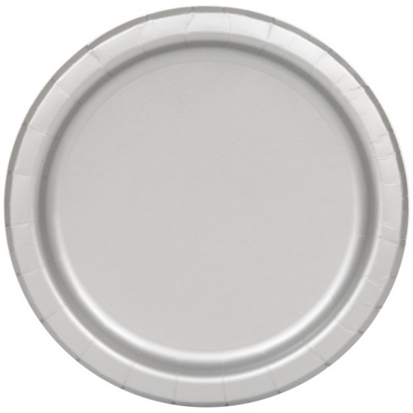 Silver Solid Round 7" Dessert Plates (20 Pack)