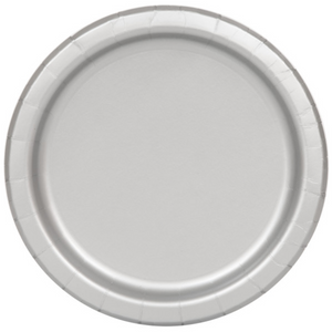 Silver Solid Round 9" Dinner Plates (16 Pack)