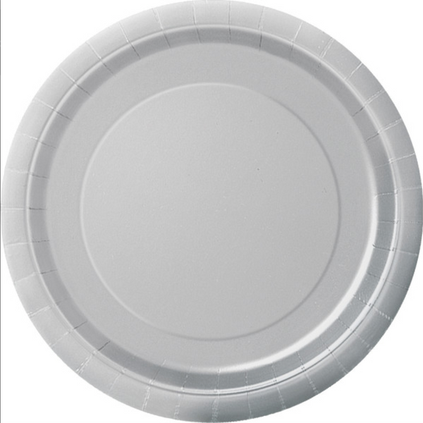 Silver Solid Round 7" Dessert Plates (8 Pack)