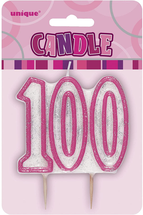Pink and White Numeral Birthday Candle 100