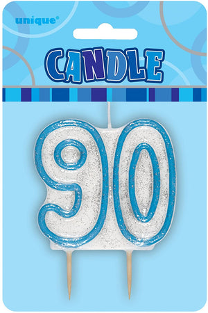 Blue and White Numeral Birthday Candle 90