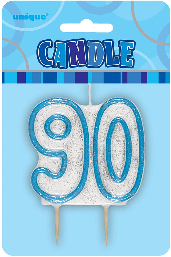 Blue and White Numeral Birthday Candle 90