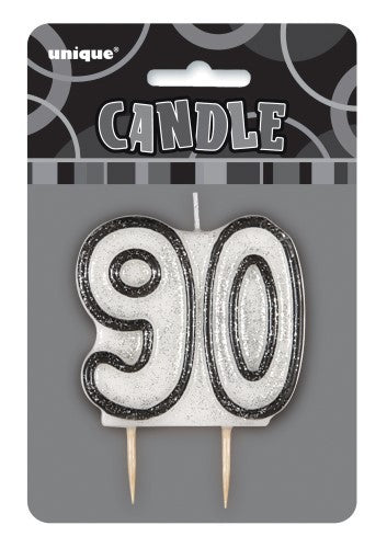 Black and Silver Numeral  Birthday Candle 90