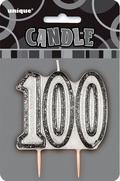 Black and White Numeral Birthday Candle 100